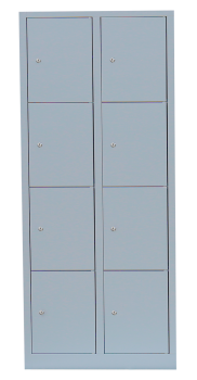 8-tueriger Faecherschrank mit Zylinderschloss und Sockel : 2 Abteile je 4 Faecher (400 mm pro Abteil)